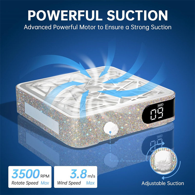 Beakey Nail Dust Collector Diamond Vacuum Fan Vent Dust Collector for Acrylic Nails Polishing Nail Salon-Silver