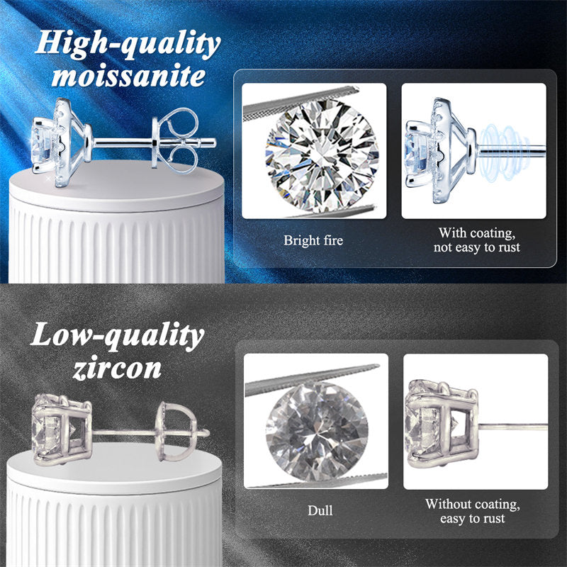 Beakey Moissanite Stud Earrings 0.5CT 925 Sterling Silver Lab Created Diamond Platinum Screw Back Jewelry For Women-128