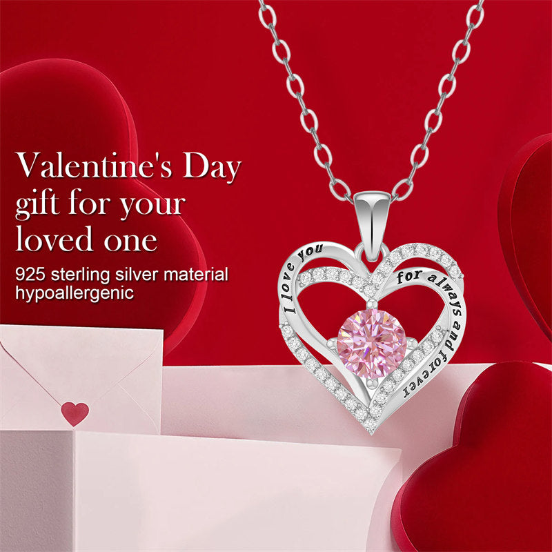Beakey Moissanite Necklace for Women Heart Pendant Pink Diamond S925 Sterling Silver Jewelry Anniversary Present for Wife Mom Girlfriend