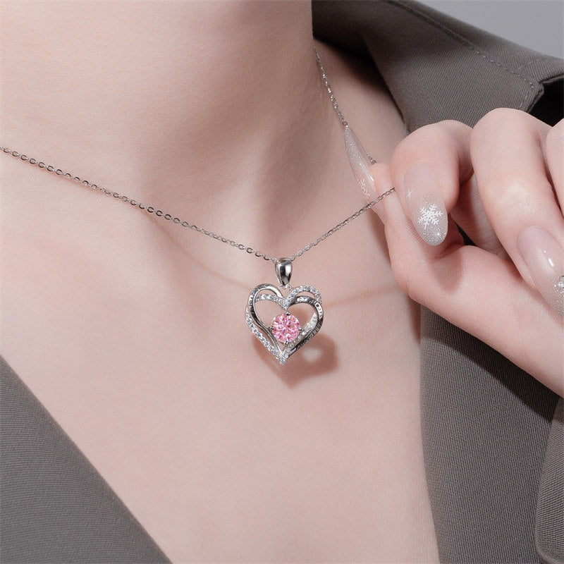 Beakey Moissanite Necklace for Women Heart Pendant Pink Diamond S925 Sterling Silver Jewelry Anniversary Present for Wife Mom Girlfriend