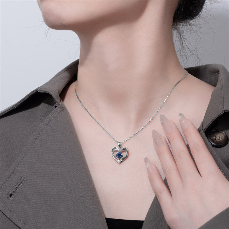 Beakey Moissanite Necklace for Women Heart Pendant Blue Diamond S925 Sterling Silver Jewelry Anniversary Present for Wife Mom Girlfriend