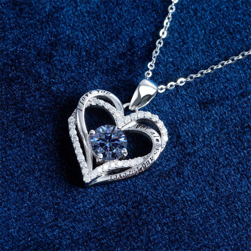 Beakey Moissanite Necklace for Women Heart Pendant Blue Diamond S925 Sterling Silver Jewelry Anniversary Present for Wife Mom Girlfriend