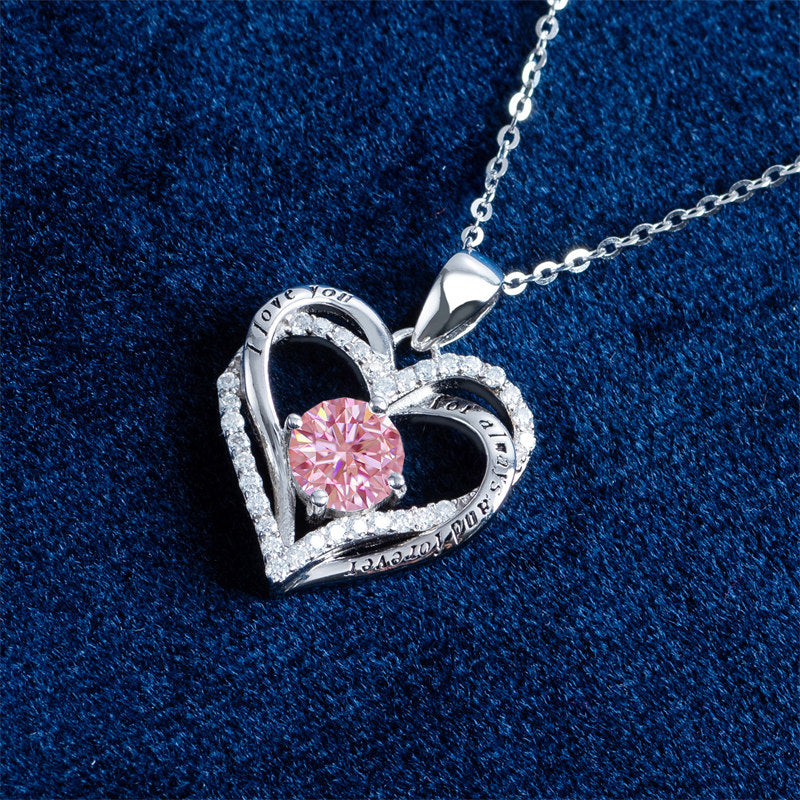 Beakey Moissanite Necklace for Women Heart Pendant Pink Diamond S925 Sterling Silver Jewelry Anniversary Present for Wife Mom Girlfriend
