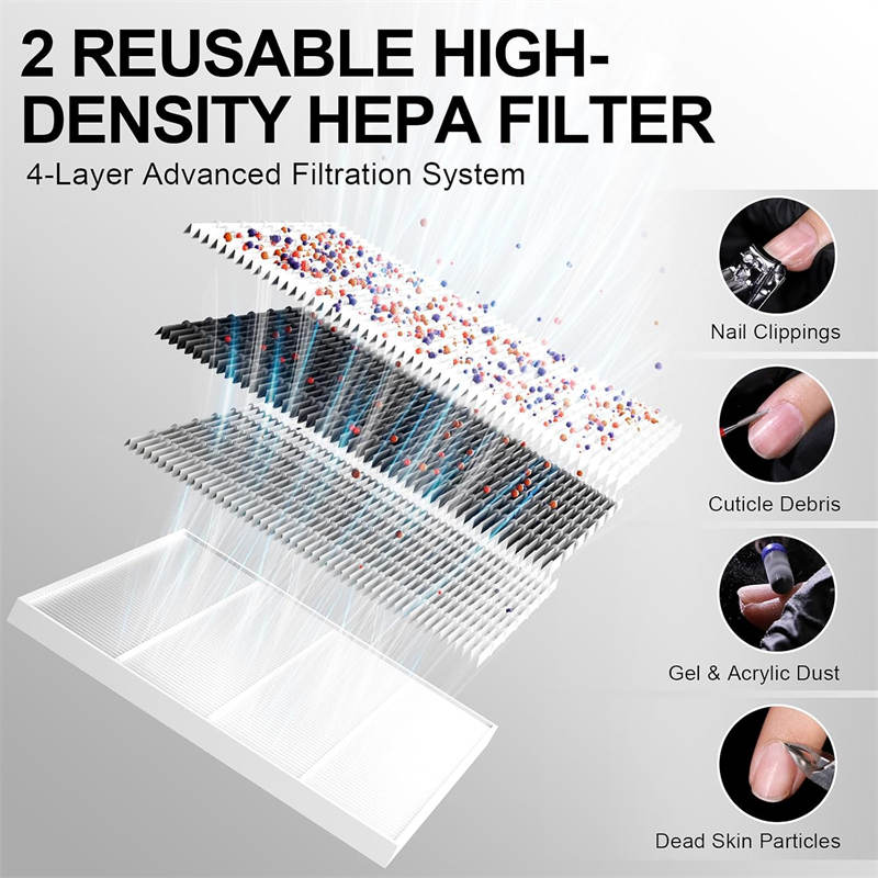 Beakey Rechargeable Nail Dust Collector Low Noise for Home Salon Use-White