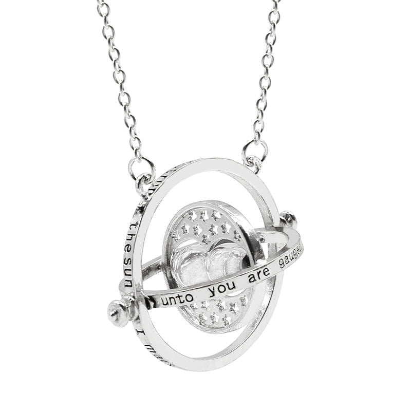 Beakey Time Hourglass Necklace Alloy Rotating Time Turner Pendant-Silver