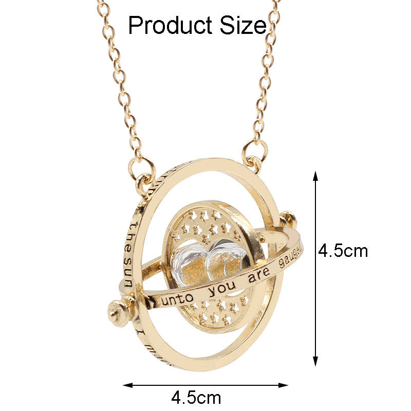 Beakey Time Hourglass Necklace Alloy Rotating Time Turner Pendant-Orange