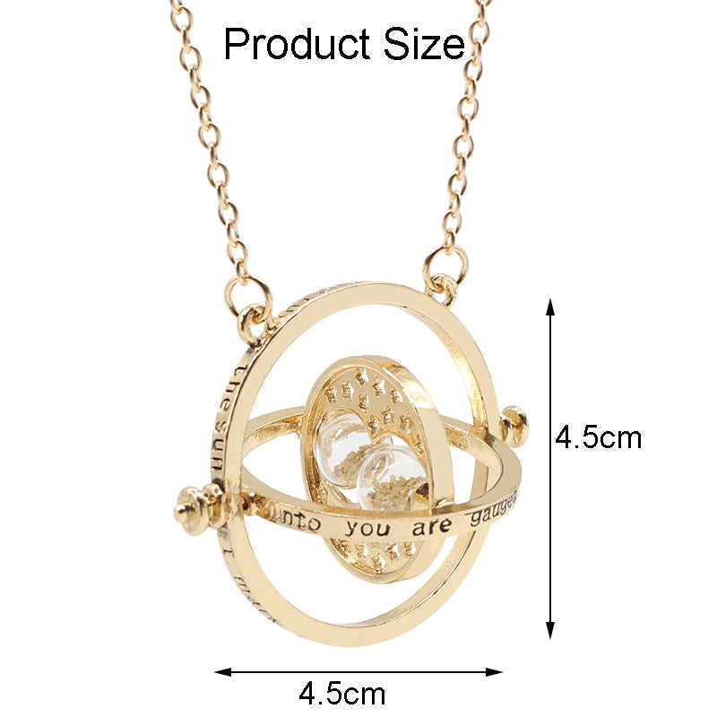 Beakey Time Hourglass Necklace Alloy Rotating Time Turner Pendant-Yellow