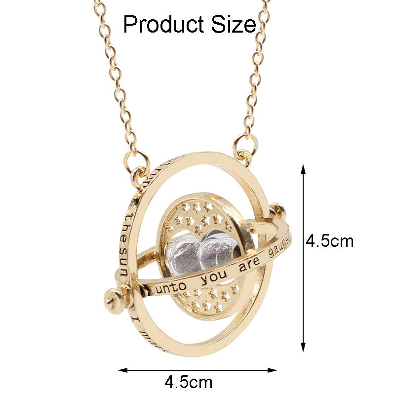 Beakey Time Hourglass Necklace Alloy Rotating Time Turner Pendant-Grey