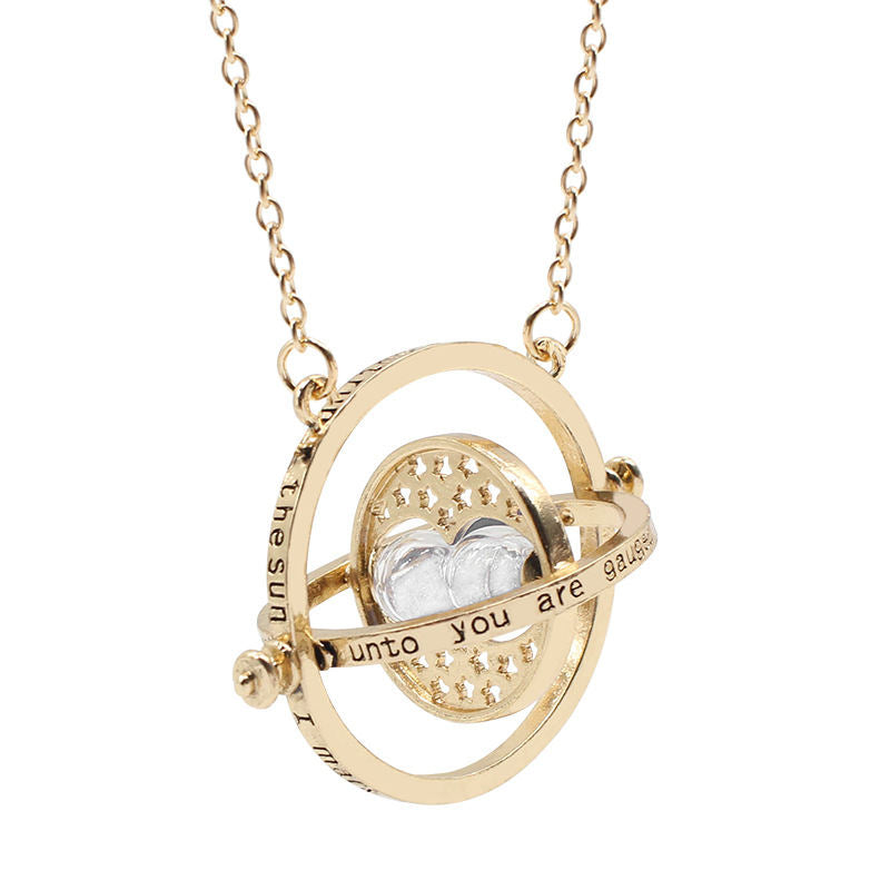 Beakey Time Hourglass Necklace Alloy Rotating Time Turner Pendant-White