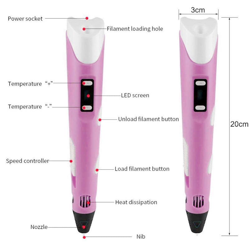 Beakey 3D Drawing Printing Pen with LCD Screen PLA Filament for Kids Red