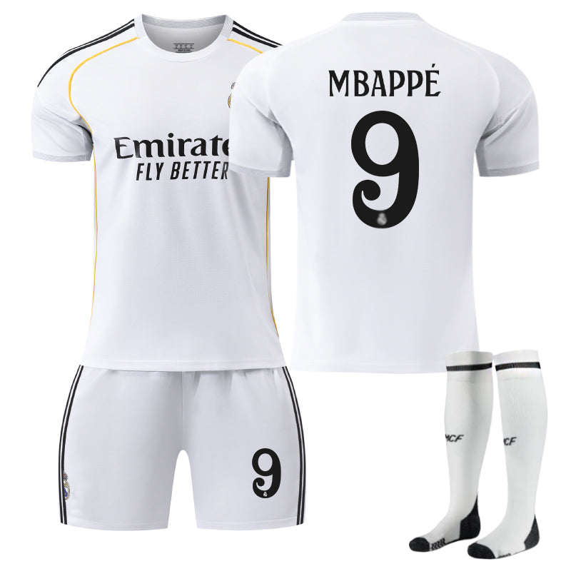 Beakey Real Madrid Home MBAPPE #9 Soccer Jersey Kids Adult 3Pcs Kits