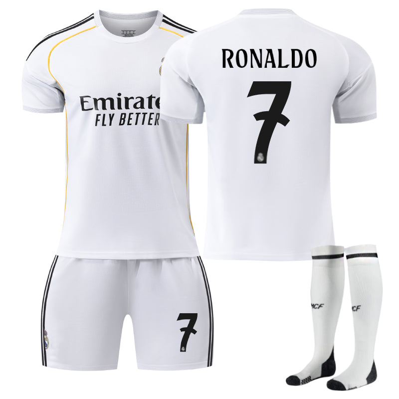 Beakey Real Madrid Home RONALDO #7 Soccer Jersey Kids Adult 3Pcs Kits