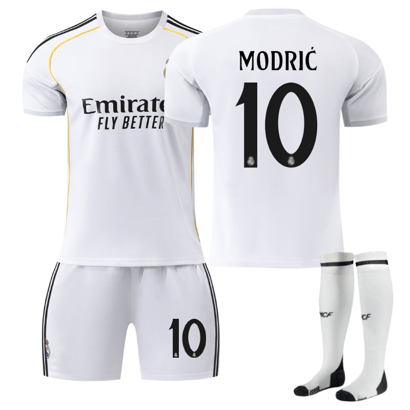 Beakey Real Madrid Home MODRIC #10 Soccer Jersey Kids Adult 3Pcs Kits