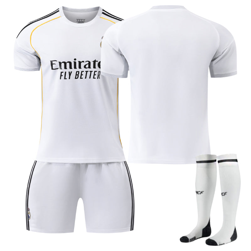 Beakey Real Madrid Home Soccer Jersey Kids Adult 3Pcs Short Sleeve Training Outfits