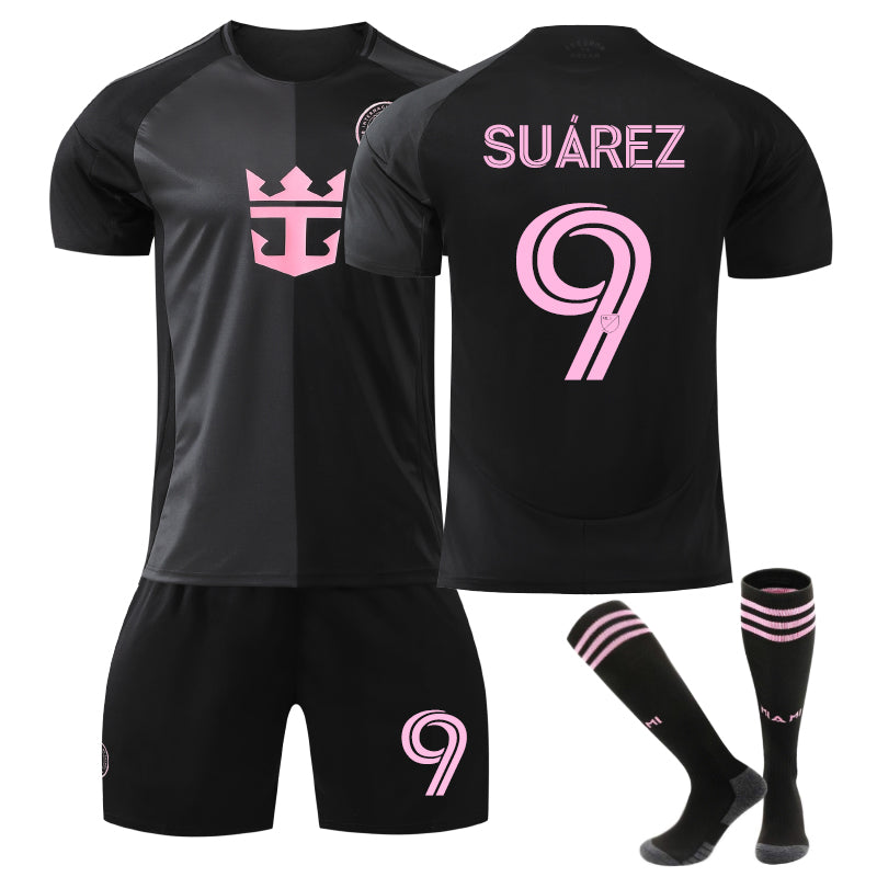 Beakey Miami Away SUAREZ #9 Soccer Jersey 3 Pcs Outfits for Kids Adult