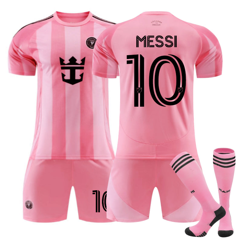 Beakey Miami Home MESSI #10 Soccer Jersey 3 Pcs Outfits for Kids Adult