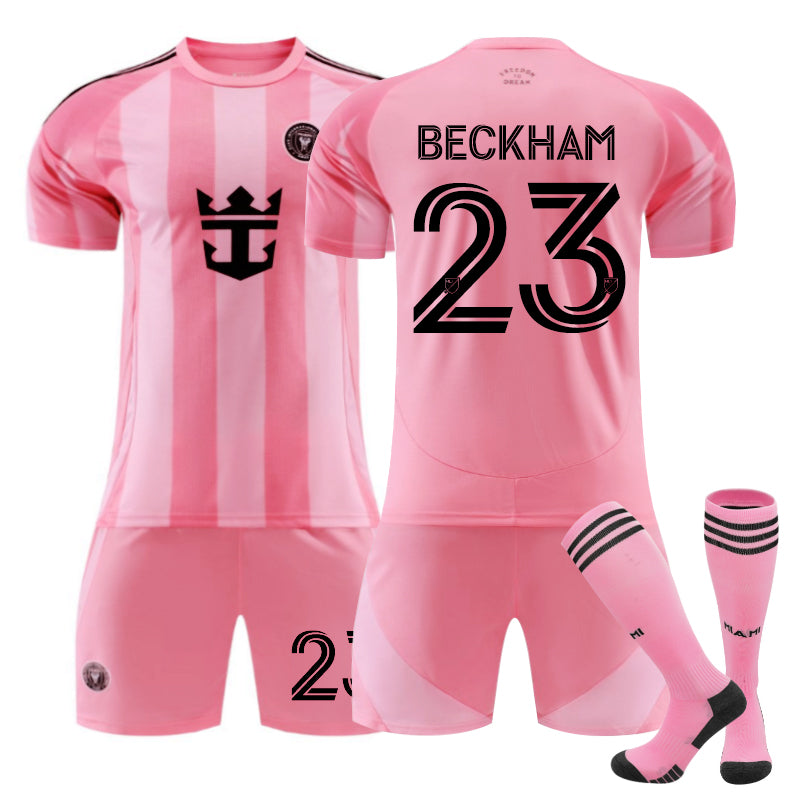 Beakey Miami Home BECKHAM #23 Soccer Jersey 3 Pcs Outfits for Kids Adult