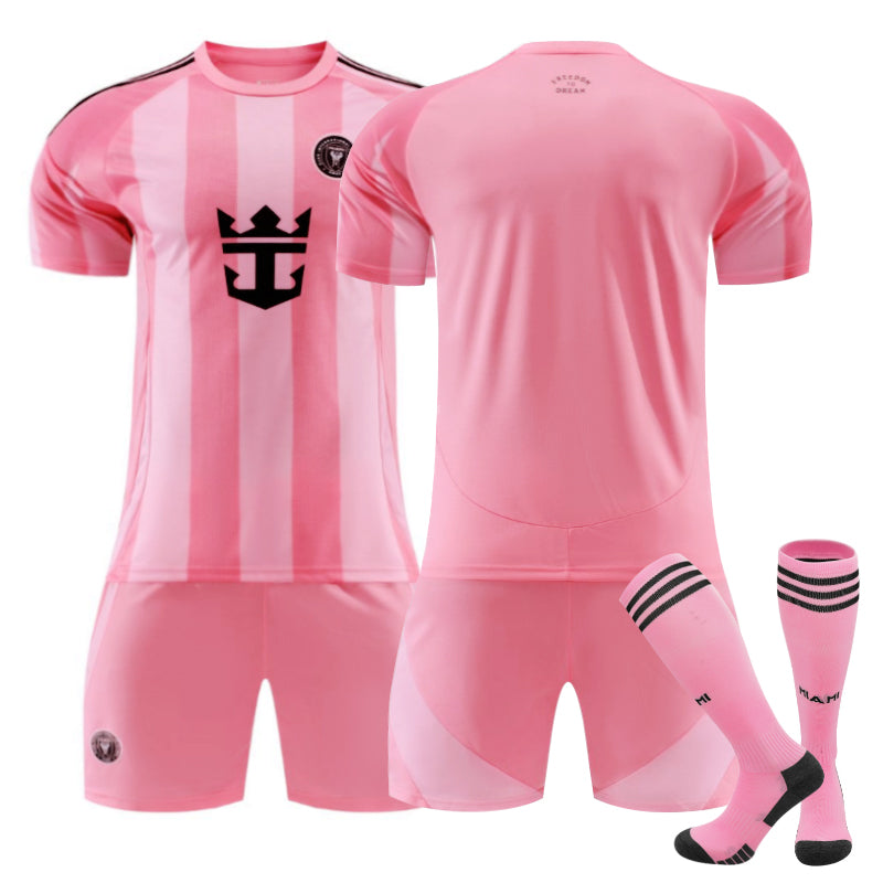 Beakey Miami Home Soccer Jersey 3 Pcs Training Outfits for Kids Adult