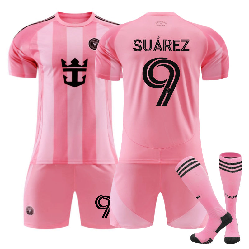 Beakey Miami Home SUAREZ #9 Soccer Jersey 3 Pcs Outfits for Kids Adult