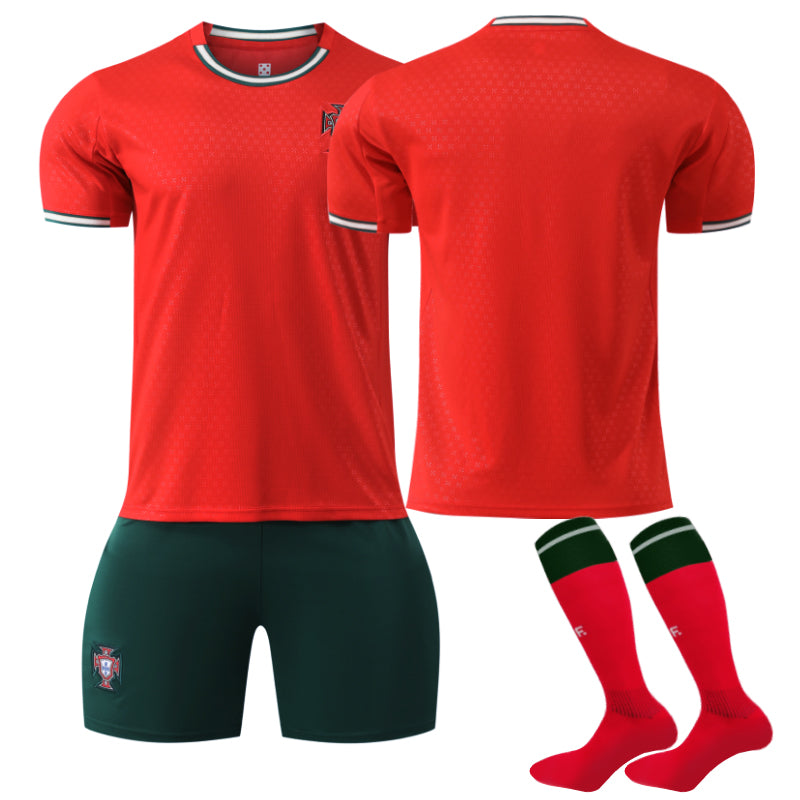 Beakey Portugal Home Jersey 3 Pcs Soccer Training Outfits for Kids Adult