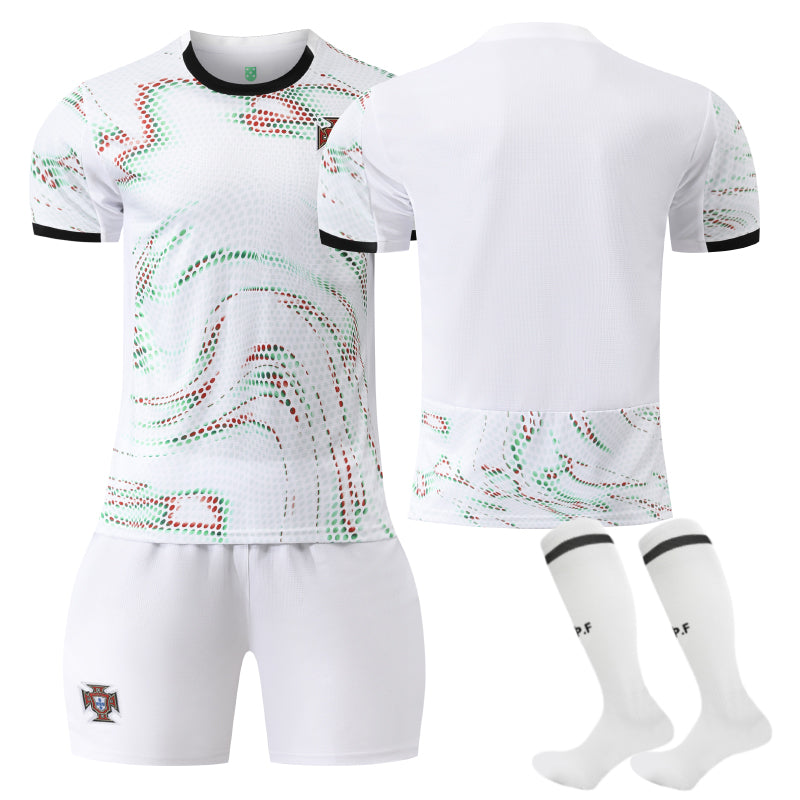 Beakey Portugal Away Jersey 3 Pcs Soccer Training Outfits for Kids Adult