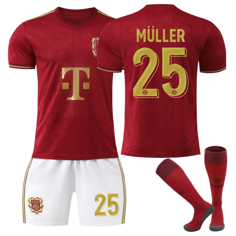 Beakey Bayern 125th Souvenir Edition MULLER #25 Soccer Jersey for Kids Adult 3 Pcs Training Outfits