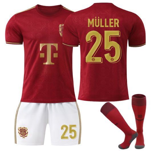 Beakey Bayern 125th Souvenir Edition MULLER #25 Soccer Jersey for Kids Adult 3 Pcs Training Outfits