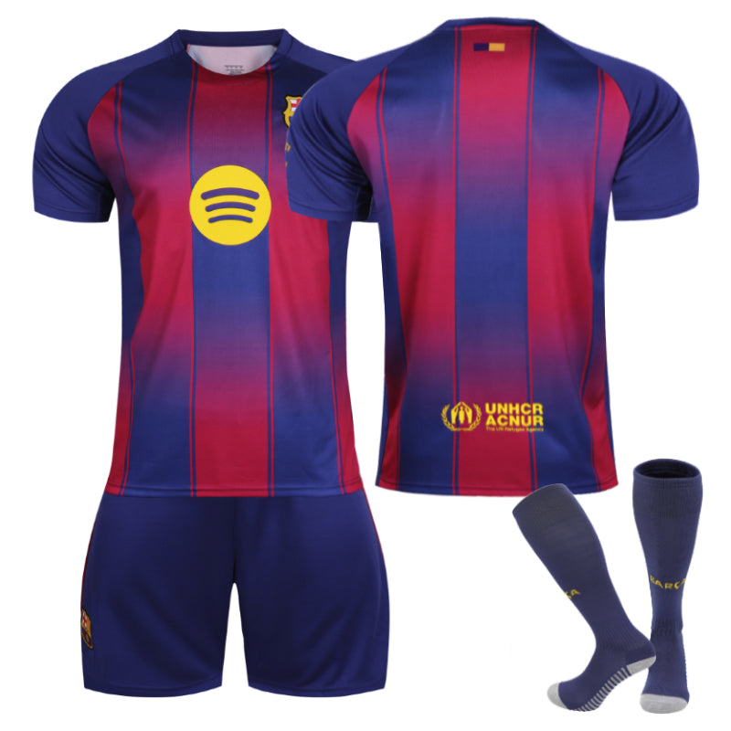 Beakey Barcelona Home Soccer Jersey 3 Pcs Training Outfits for Kids Adult