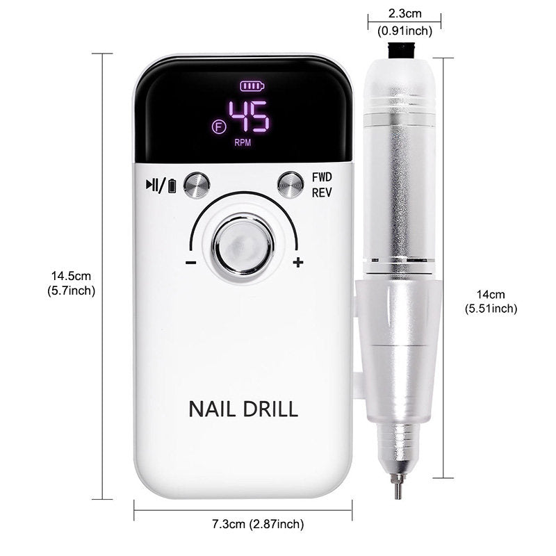 Beakey Portable Nail Drill 45000 RPM Electric Nail File with 6 Drill Bits-White