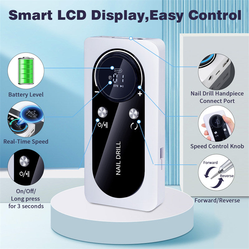 Beakey 45000 RPM Cordless Nail Drill Kit Rechargeable for Acrylic Gel Nails-White