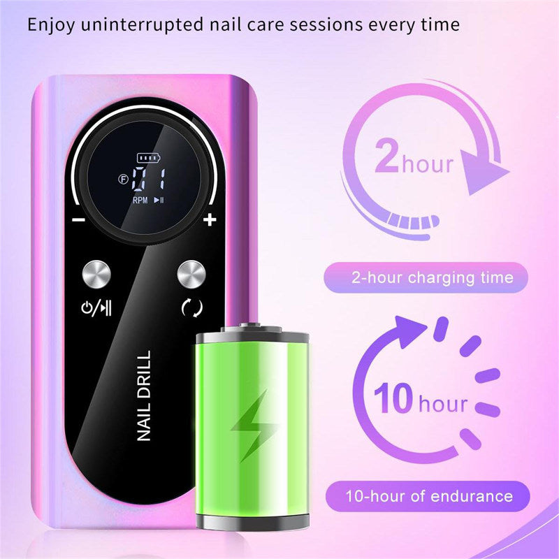 Beakey 45000 RPM Cordless Nail Drill Kit Rechargeable for Acrylic Gel Nails-Purple