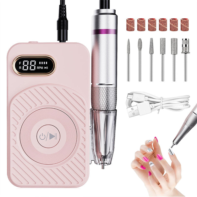 Beakey Electric Nail Drill Machine Set Portable Nail Grinder for Acrylic Gel Nail-Pink
