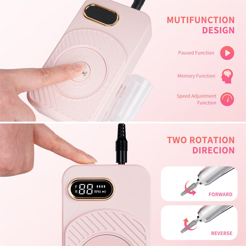 Beakey Electric Nail Drill Machine Set Portable Nail Grinder for Acrylic Gel Nail-Pink