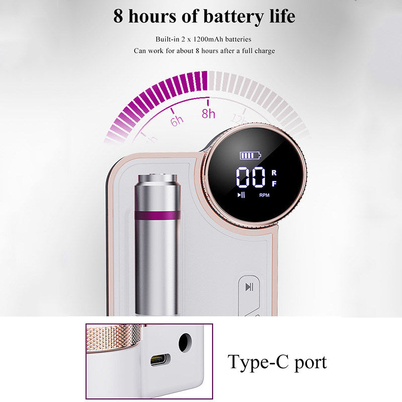 Beakey Electric Nail Grinding Set Professional Nail File Kit for Nail Artists DIY-White