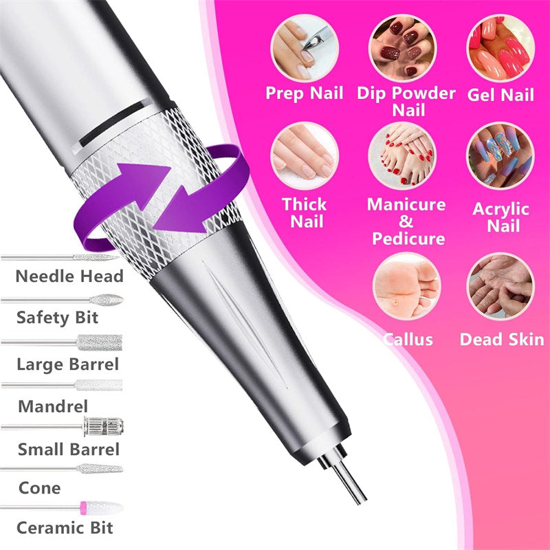 Beakey Electric Nail Drill Kit 35000RPM Pro Drill Nail E File Manicure Pedicure-Black