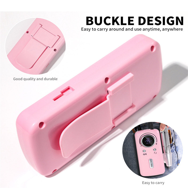 Beakey Cordless Electric Nail Drill Kit Portable Low Noise Nail File for Acrylic Gel Nails-Pink