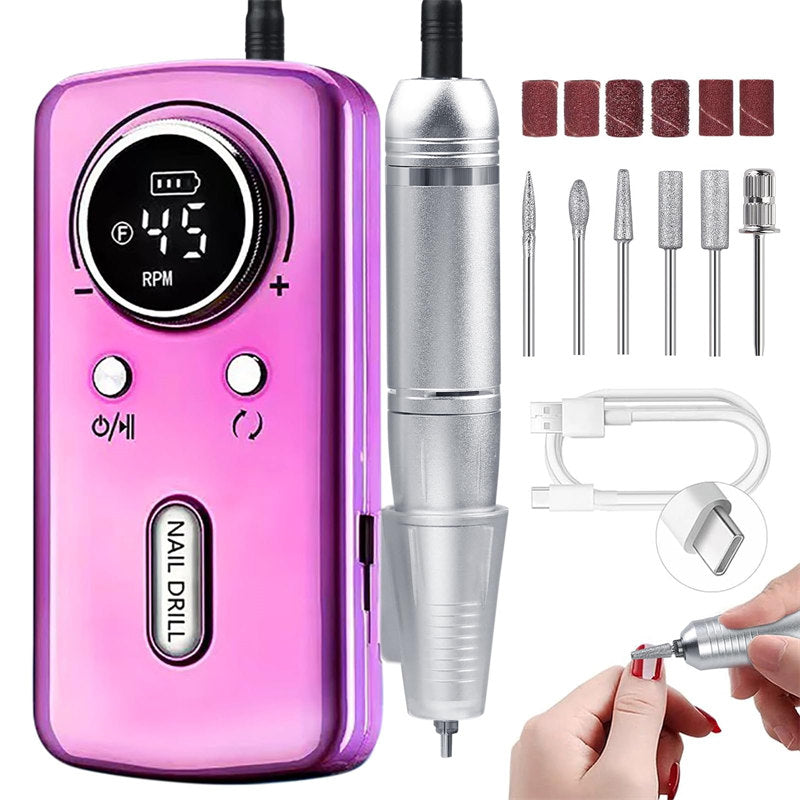 Beakey Cordless Electric Nail Drill Kit Portable Low Noise Nail File for Acrylic Gel Nails-Purple