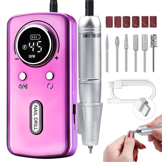 Beakey Cordless Electric Nail Drill Kit Portable Low Noise Nail File for Acrylic Gel Nails-Purple