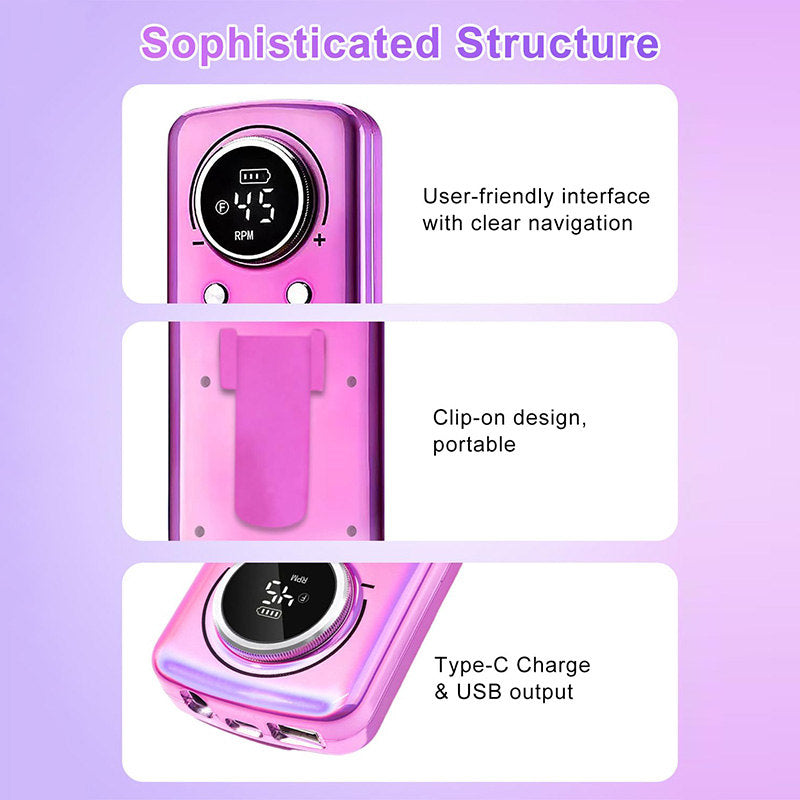 Beakey Cordless Electric Nail Drill Kit Portable Low Noise Nail File for Acrylic Gel Nails-Purple