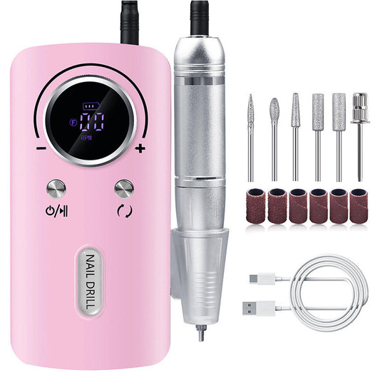 Beakey Cordless Electric Nail Drill Kit Portable Low Noise Nail File for Acrylic Gel Nails-Pink