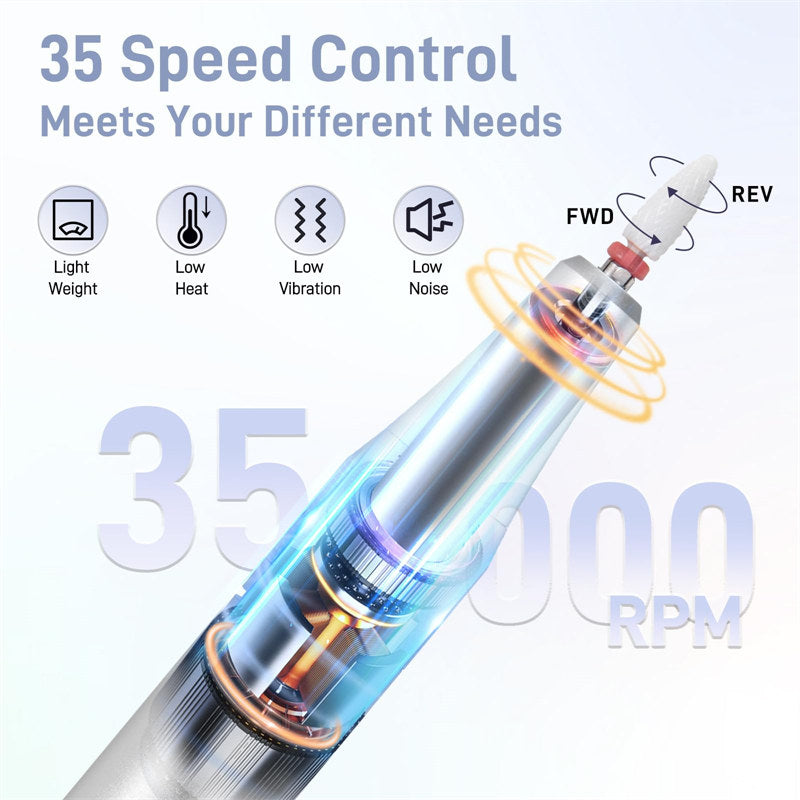 Beakey Electric Nail Drill Kit 35000RPM Pro Drill Nail E File Manicure Pedicure Polishing Tool-White
