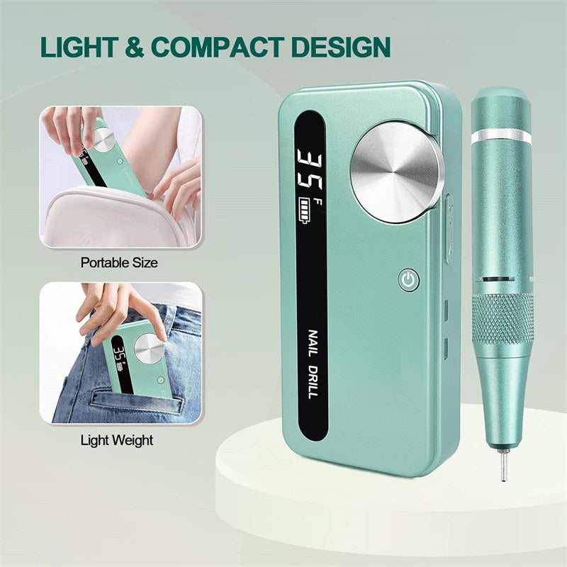 Beakey Electric Nail Drill Kit 35000RPM Pro Drill Nail E File Manicure Pedicure Polishing Tool-Green