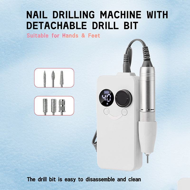 Beakey Electric Nail Drill 40000RPM Rechargeable Nail File Machine with Drill Bits Kit Home Nail Salon Use-White
