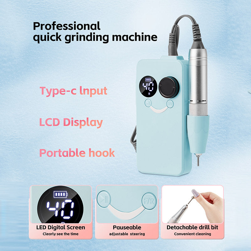 Beakey Electric Nail Drill 40000RPM Rechargeable Nail File Machine with Drill Bits Kit Home Nail Salon Use-Blue
