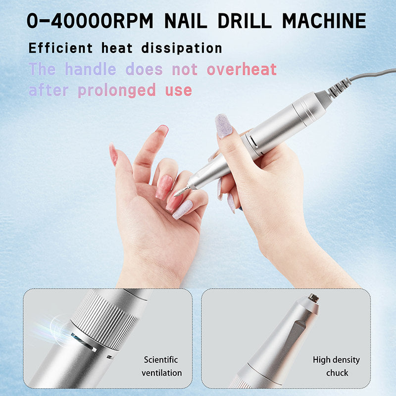 Beakey Electric Nail Drill 40000RPM Rechargeable Nail File Machine with Drill Bits Kit Home Nail Salon Use-Blue