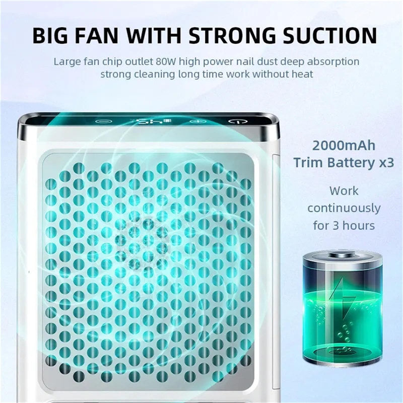 Beakey 80W Rechargeable Nail Dust Collector LED Touch Nail Vacuum Cleaner Fan Nail Art