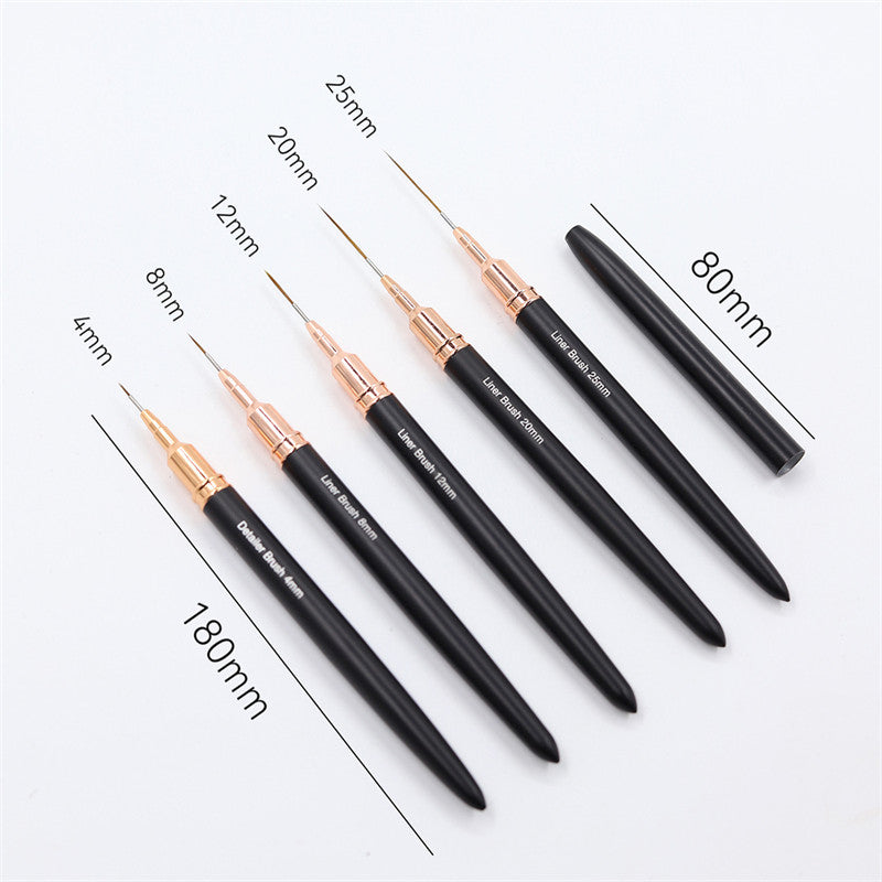Beakey 5Pcs Metallic Nail Art Pens Set 4/8/12/20/25mm Liner Brushes Nail Art Detail Painting Tool-Black