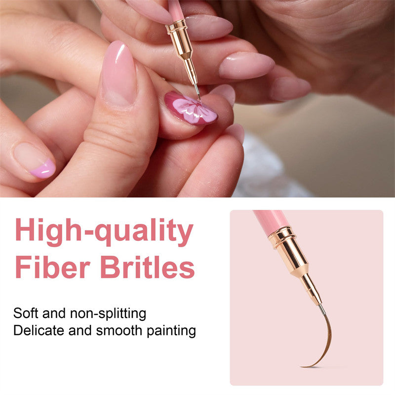 Beakey 5Pcs Metallic Nail Art Pens Set 4/8/12/20/25mm Liner Brushes Nail Art Detail Painting Tool-Pink