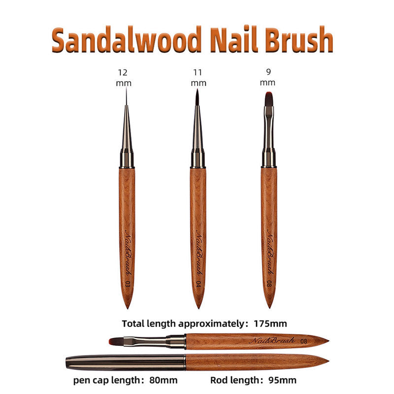 Beakey 3PCS Nail Brush Set Sandalwood Handle with Non-Rusting Vacuum Tube for Drawing Painting Sculpting