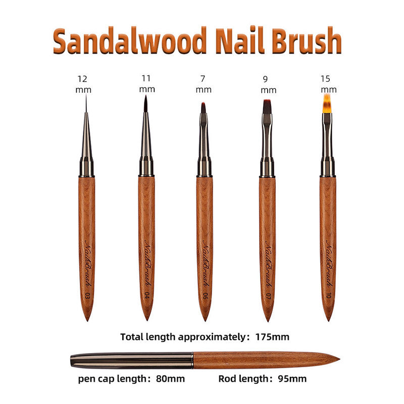 Beakey 5PCS Nail Brush Set Sandalwood Handle with Non-Rusting Vacuum Tube for Drawing Painting Sculpting